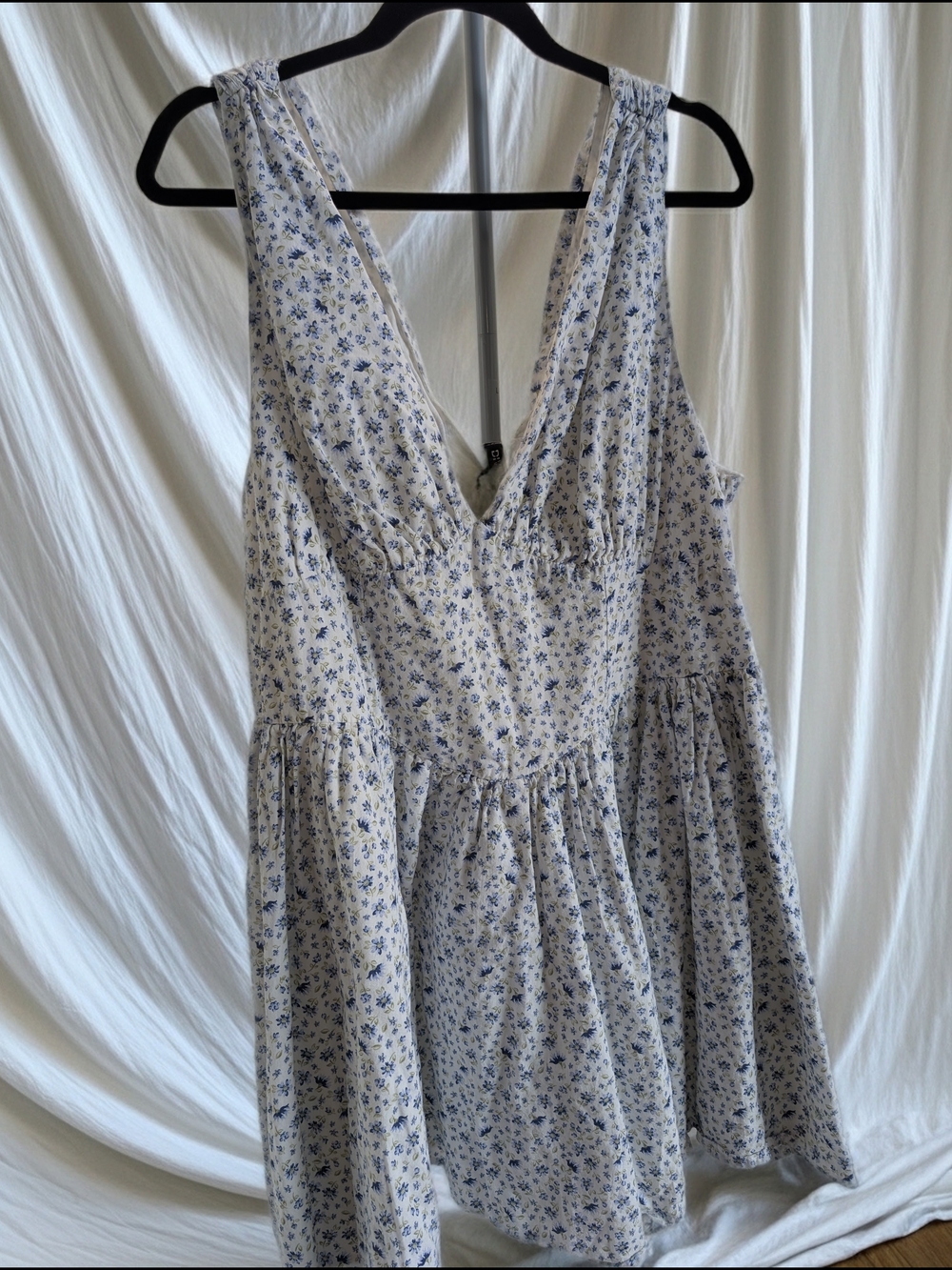 H&M White Mini Dress with Blue Floral Print